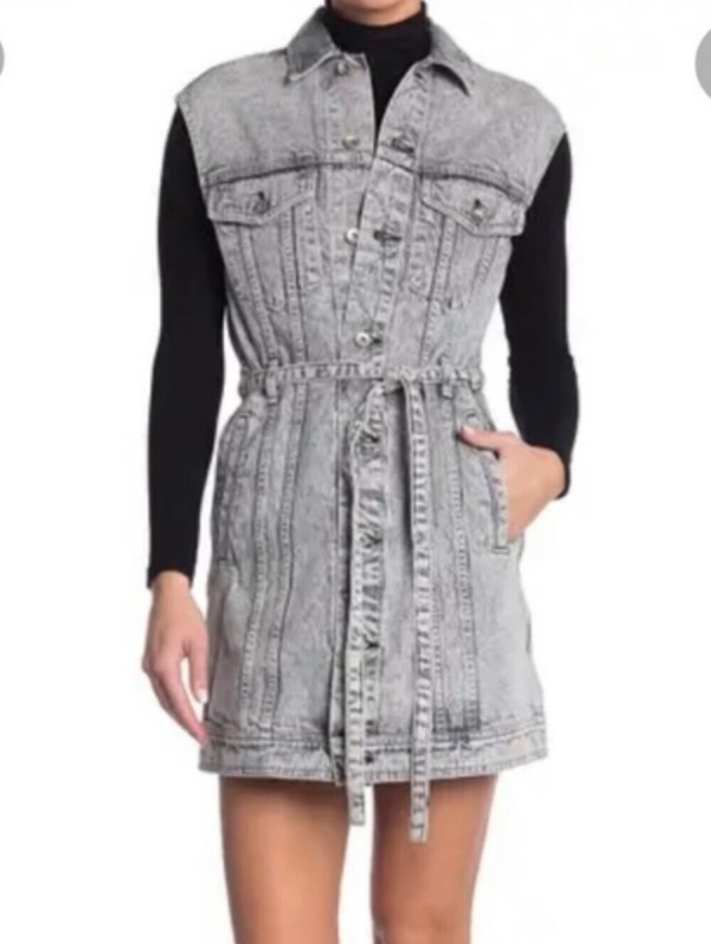 New RAG & BONE Gray Denim Acid Wash Sleeveless Trucker Mini Dress Sz Large